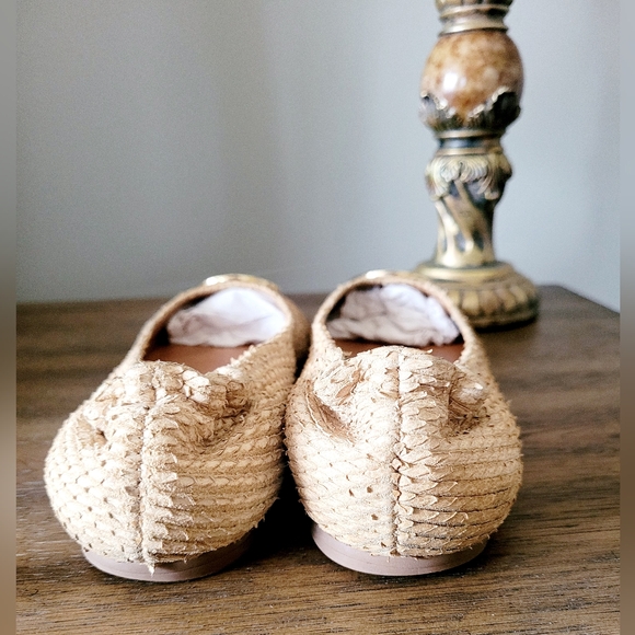 Tory Burch Reva Textured Snake Leather Ballet Flat Shoes Natural Sand US8 - Picture 3 of 16